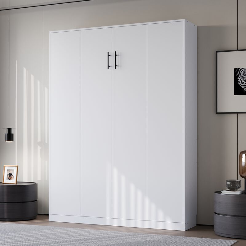 FUFU&GAGA Murphy Bed with Wardrobe, Fold-Out Design, P2 MDF Construction, 800 lbs Weight Capacity, Includes Storage (64.6" W x 85.6" H x 86.8" D),White image number 1