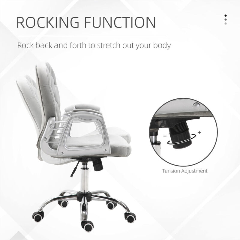 Swivel Chair Ergonomic Chair Middle Back Height Adjustable Office Chair Tufted Backrest Swivel Roller Task Chair with Faux Diamond, Grey image number 5