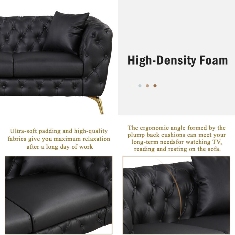 Modern 3-Piece Sofa Sets with Sturdy Metal Legs, Button Tufted Back, PU Upholstered Couches Sets Including Three Seat Sofa, Loveseat and Single Chair for Living Room Furniture Set, Black