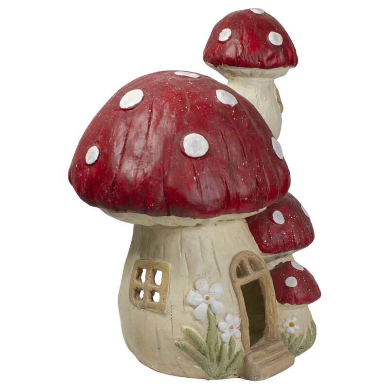 18" Red and Beige Mushroom House Outdoor Garden Statue image number 2
