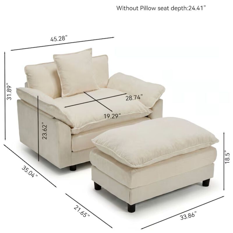 Envelor Chenille Upholstered Accent Chair with Ottoman, Set of 2 image number 4