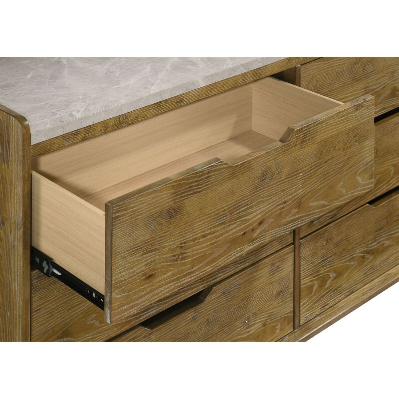 Nolan Wide Dresser with Faux Marble Top, 6 Drawers, Brown Wood image number 5