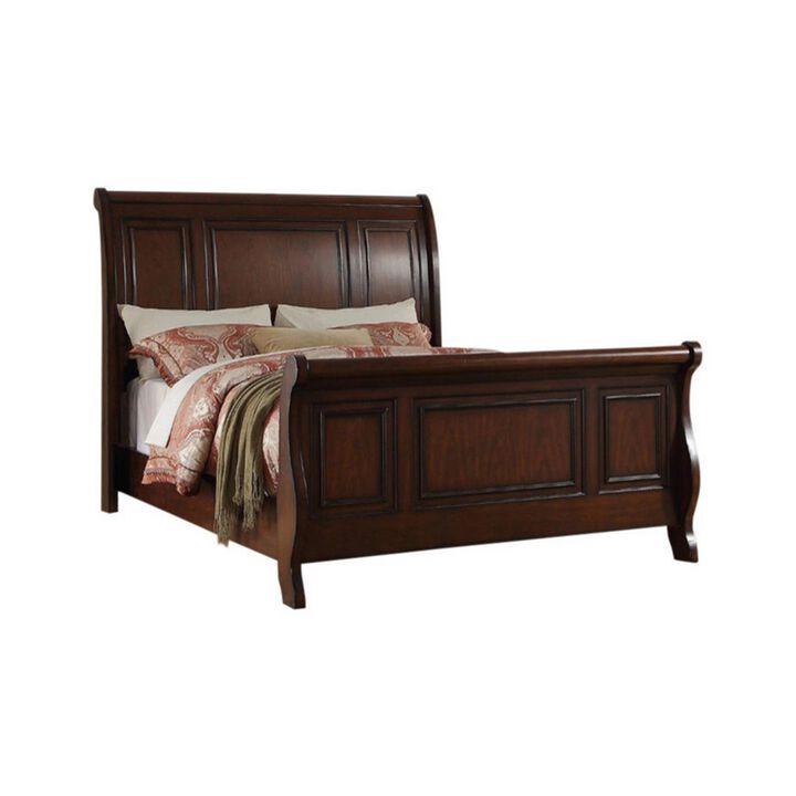 Marvelous Wooden E.King Bed, Antique Cherry Finish - Benzara