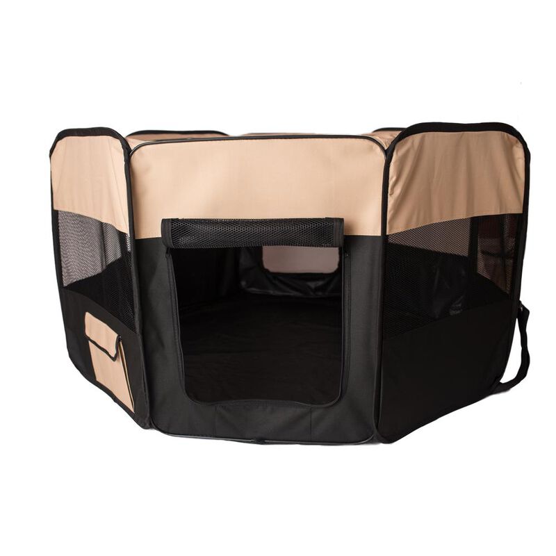 Armarkat Portable Pet Playpen In Black And Beige Combo Medium