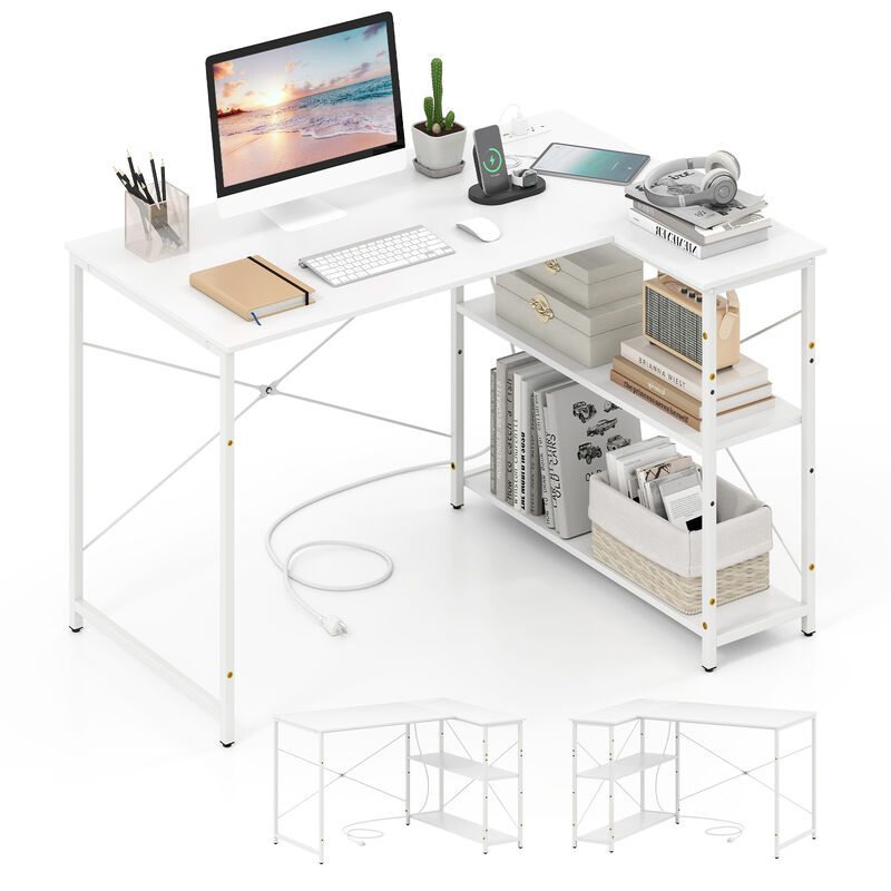 L-Shaped Reversible Corner Desk with Adjustable Storage Shelves for Home Office