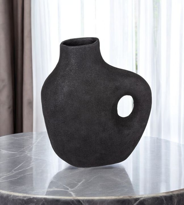 HomeRoots 12" Black Aluminum Modern Abstract Table Vase