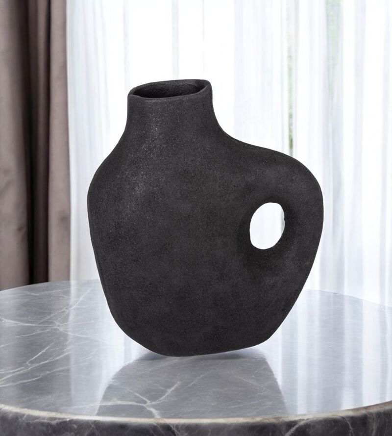 HomeRoots 12" Black Aluminum Modern Abstract Table Vase image number 1