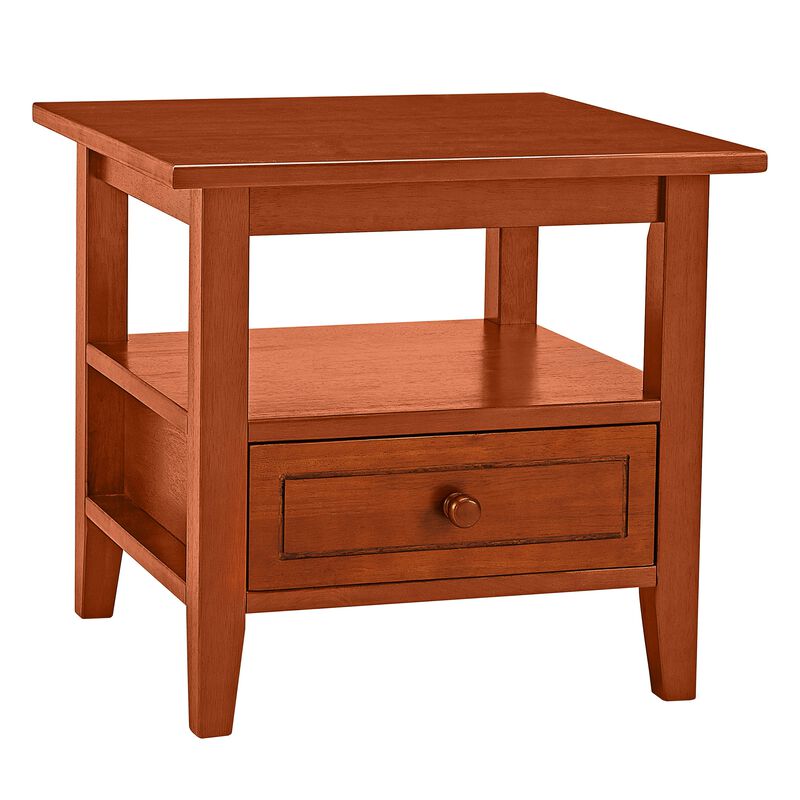 20 Inch Handcrafted Rubberwood Side End Table, 1 Shelf, Rectangular, Honey Brown-Benzara