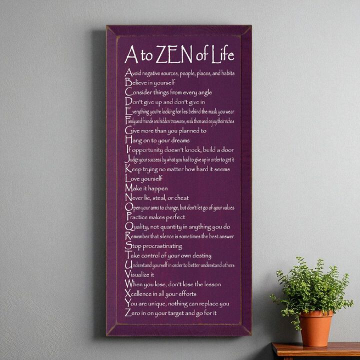A to ZEN of Life Funny Zen Quote Wooden Wall Sign