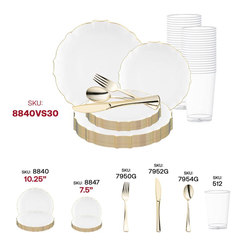 Clear with Gold Rim Round Lotus Plastic Wedding Value Set (60 Sets) image number 5
