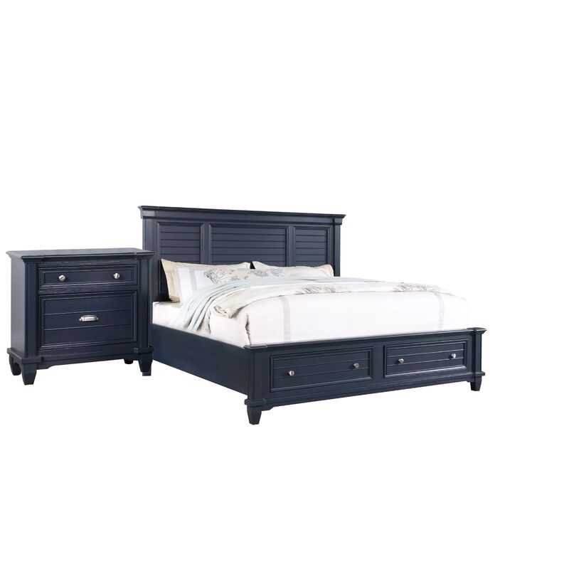 Queen Bedroom Set, Slate Blue, Nickel Wood, 2 Piece Set with Nightstand image number 0