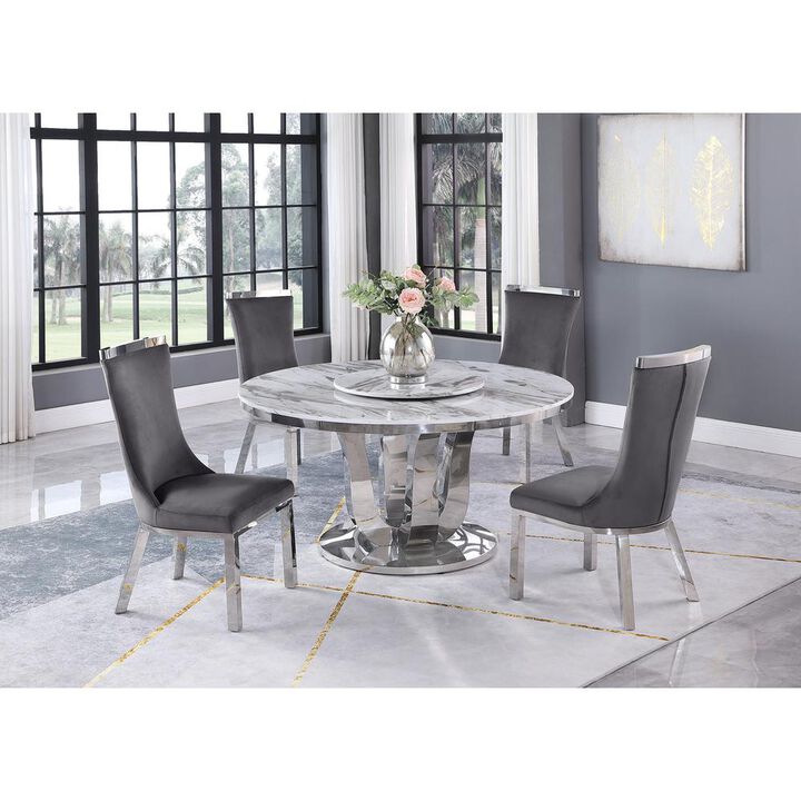 6pc dining set- Round table with lazy susan & 4 upholstered dining chairs