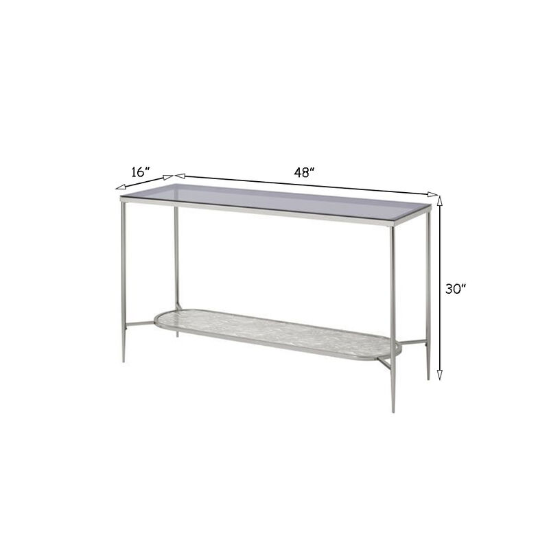 Sofa Table with Textured Obround Shelf, Silver