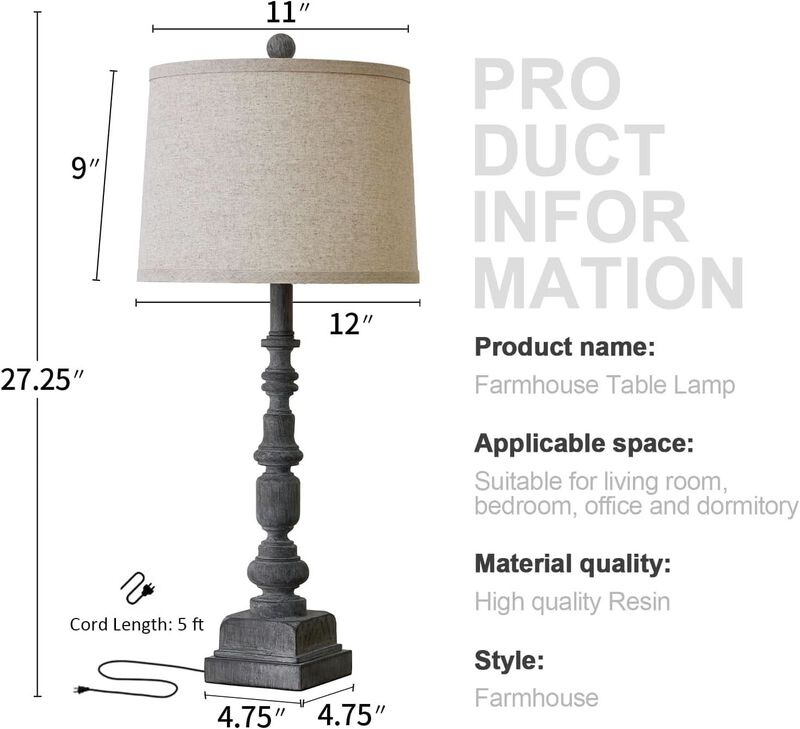 ShipItFurniture 27.75" Industrial Timeworn Farmhouse Table Lamps with USB-A and USB-C, Antique Grey image number 2