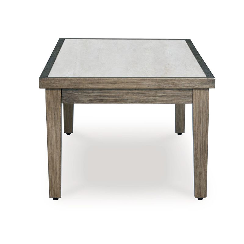 Inaya Outdoor Coffee Table, Brown, Beige Sintered Stone Top, 49 Inch - Benzara