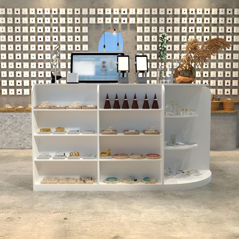 Large L-Shaped Reception Desk with 3 Drawers, 15 Open Shelves, Counter Top & Monitor Stand, Office Desk Reception Counter Table with File Cabinet, White (70.9&rdquo;L x 47.2&rdquo;D x 39.43&rdquo;H)