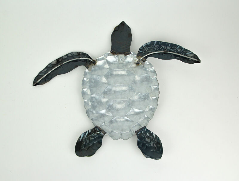 Set of 2 Blue Galvanized Metal Sea Turtle Wall Art Hanging Sculpture Home Decor image number 2