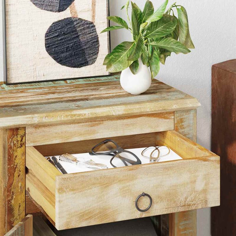 vidaXL End Table with 1 Drawer 1 Door Reclaimed Wood, 240950 image number 2