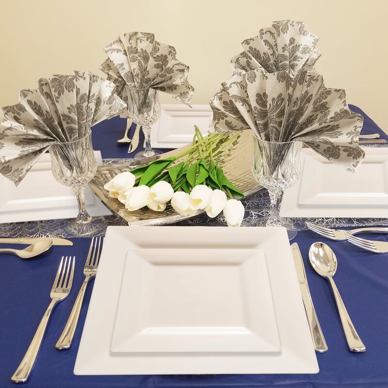 Ivory Square Plastic Plates Dinnerware Value Set (40 Sets) image number 1