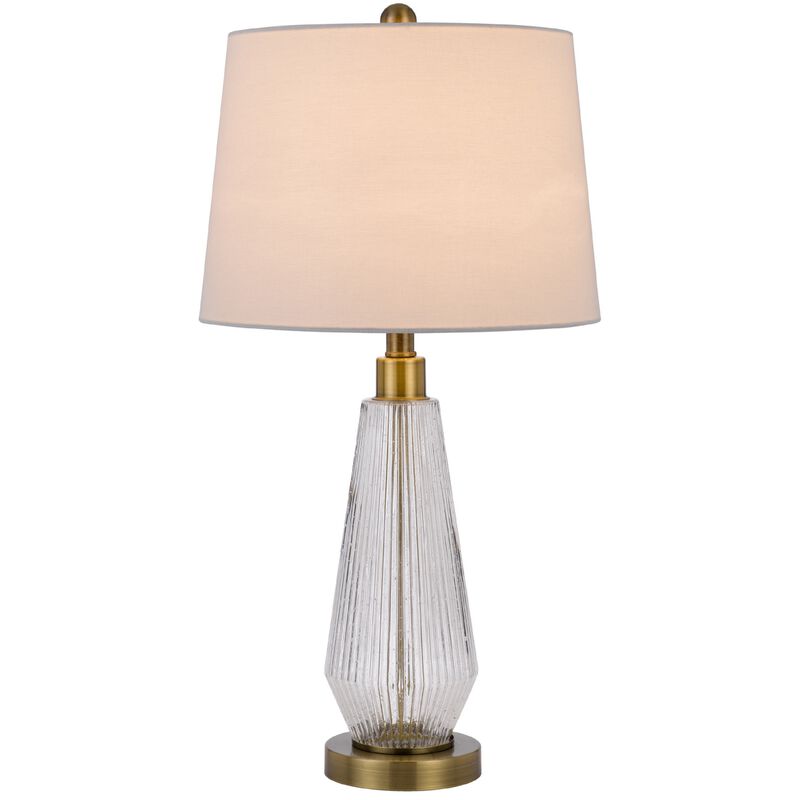 Table Lamp Set of 2, Fluted Glass Base, Antique Brass, Off White Shade image number 2