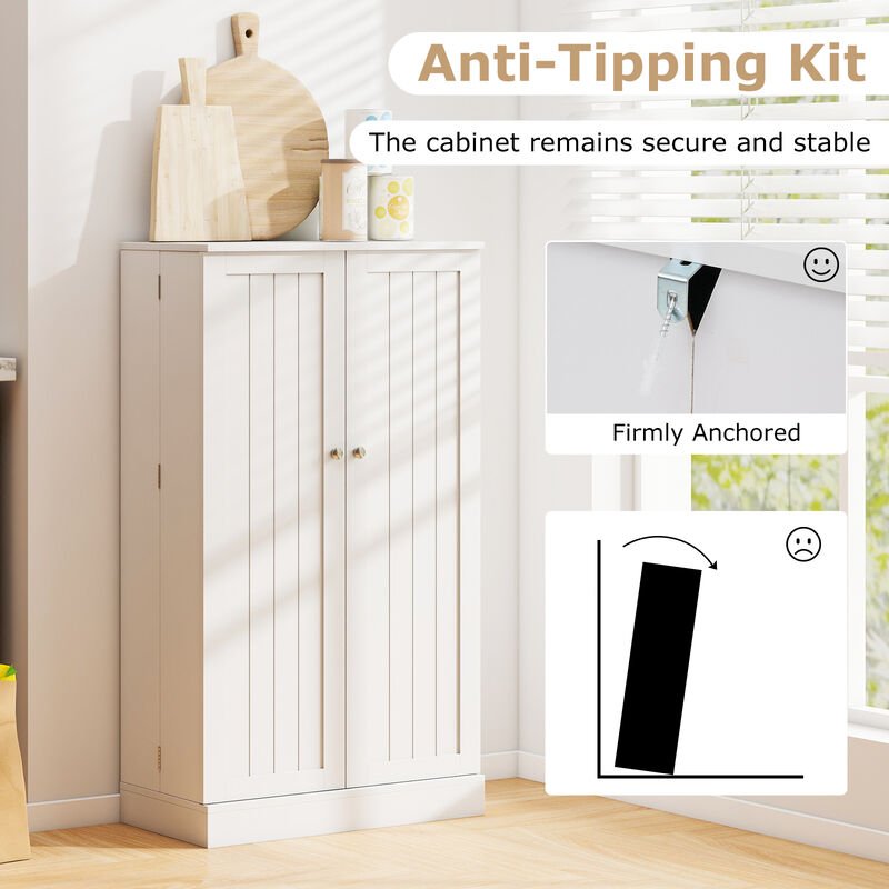 White 41" Freestanding Pantry Cabinet with Doors and Adjustable Shelves image number 7