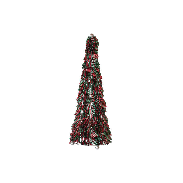 Metal and Glass Beaded Christmas Tree, Red and Green