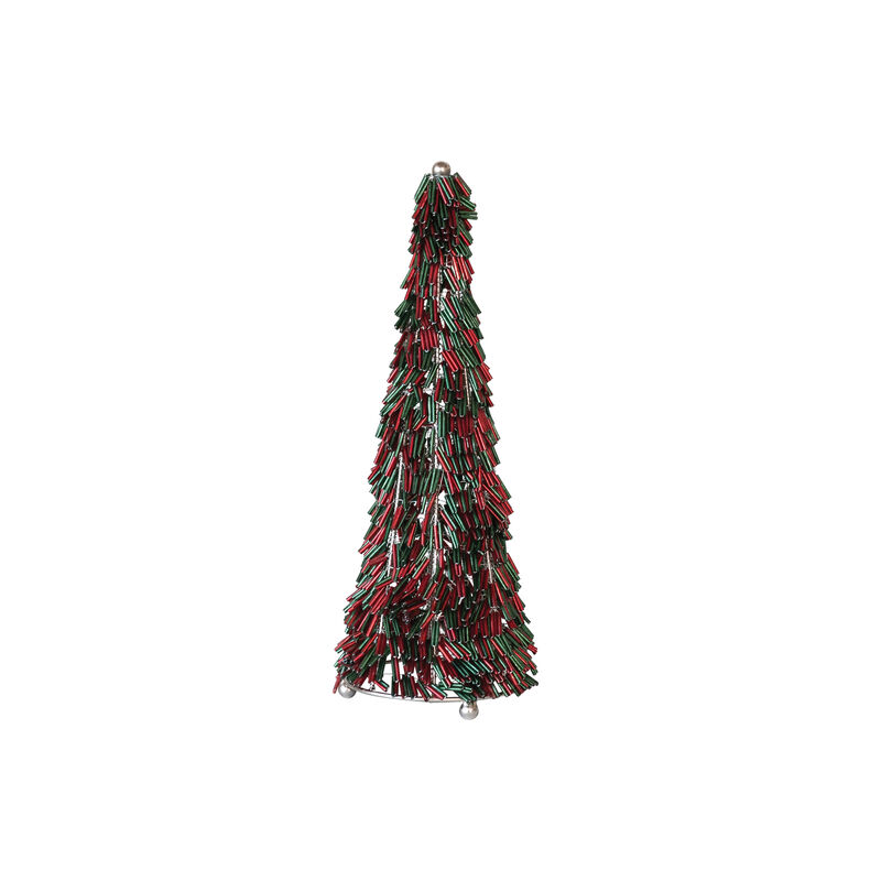 Metal and Glass Beaded Christmas Tree, Red and Green image number 0