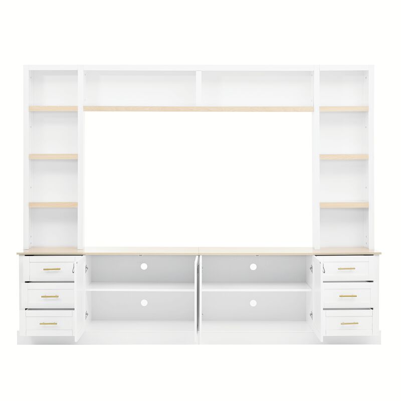 Merax Farmhouse 4-Piece Entertainment Center Wall Unit with Adjustable Shelves