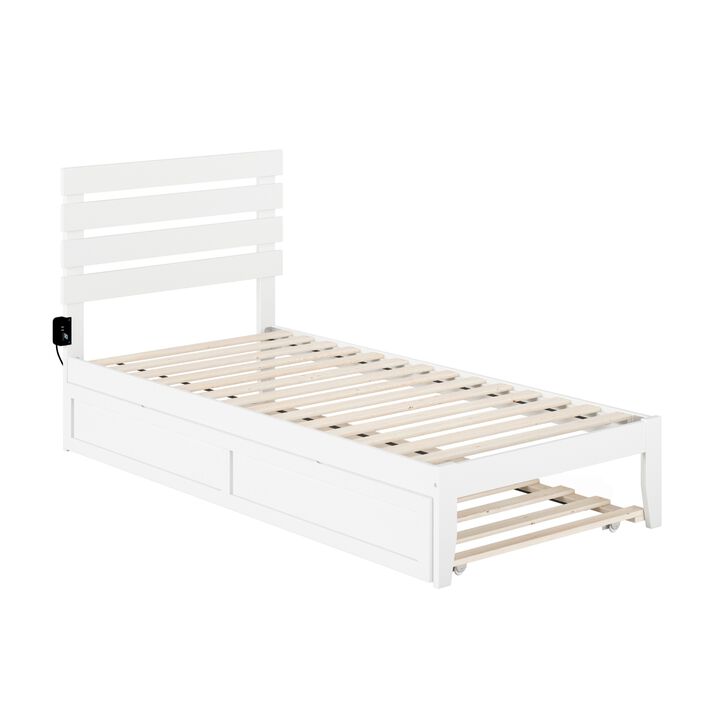 Oxford Twin Extra Long Bed with USB Turbo Charger and Twin Extra Long Trundle in White