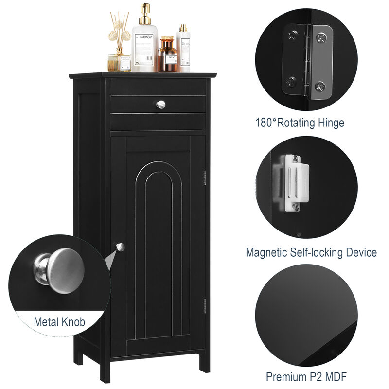 Costway Bathroom Storage Floor Cabinet Organizer Free-Standing w/ Drawer Grey