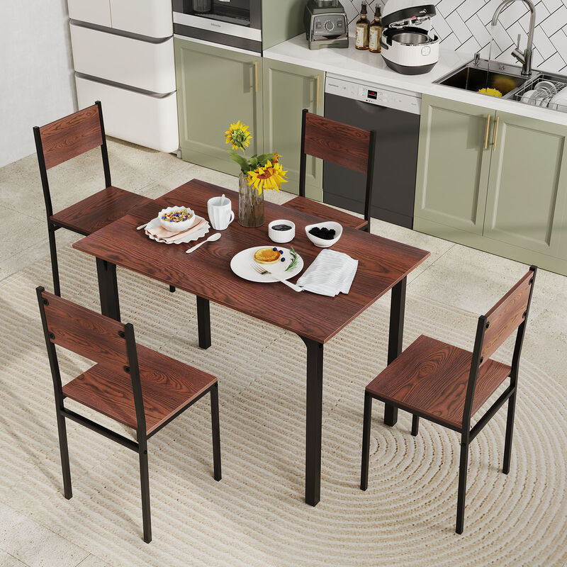 5-Piece Kitchen Dining Set with Industrial Table and 4 Chairs