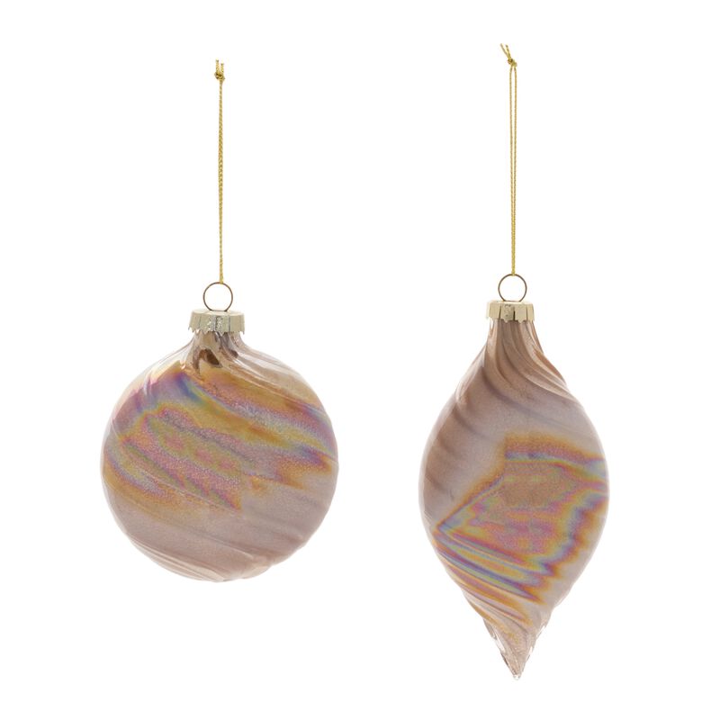 Iridescent Swirl Glass Baubles (Set of 12) – Decorative Holiday Ornaments for Christmas Trees and Winter Displays