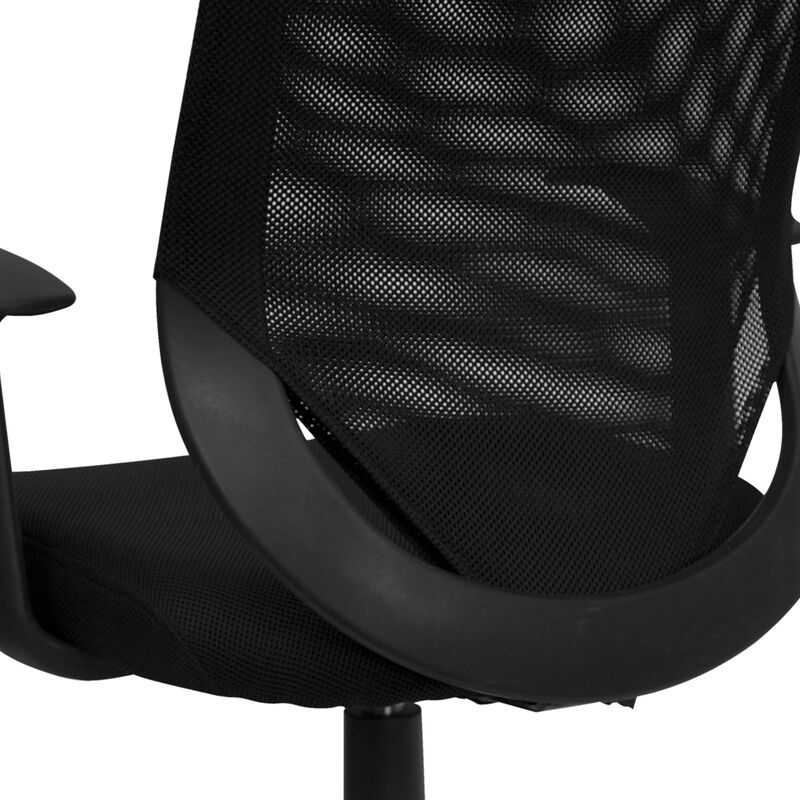 Norris Mid-Back Black Mesh Tapered Back Swivel Task Office Chair with T-Arms image number 6