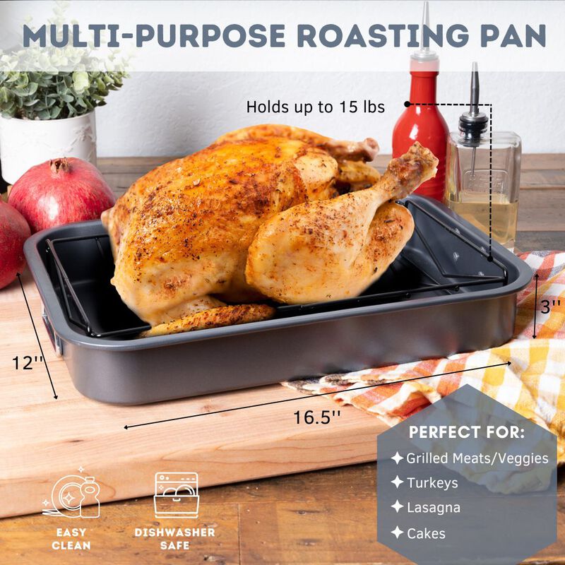 16.5" Non-Stick Carbon Steel Roasting Pan with V Shaped Rack