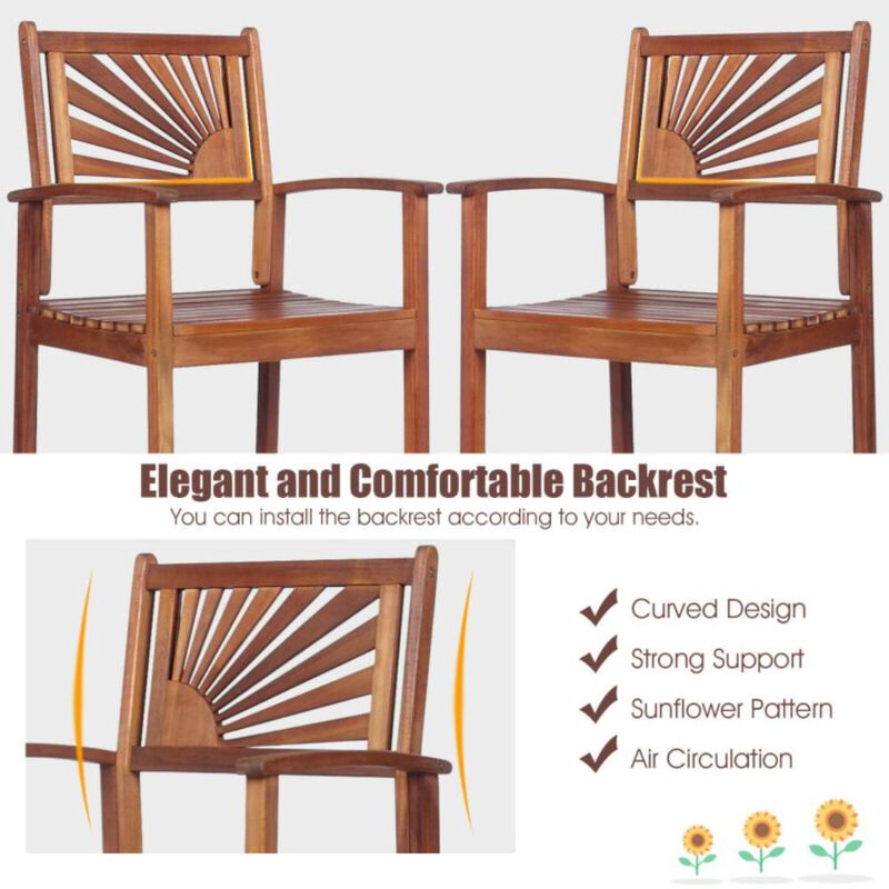 Hivvago 3 Pieces Acacia Wood Patio Bar Set with Sunflower Patterned Backrest