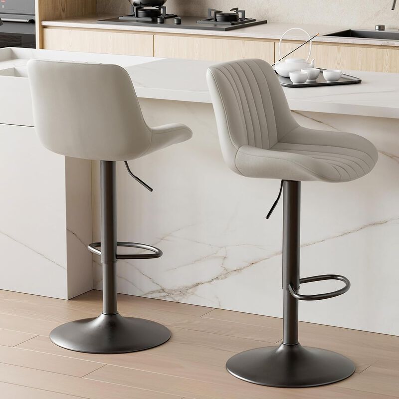 Swivel Bar Stools Set of 2, Upholstered Counter Height Bar Stools with Back and Footrest, 360 Degree Swivel Kitchen Island Chairs, Modern Barstools for Kitchen Counter, Home Bar, Dining image number 2