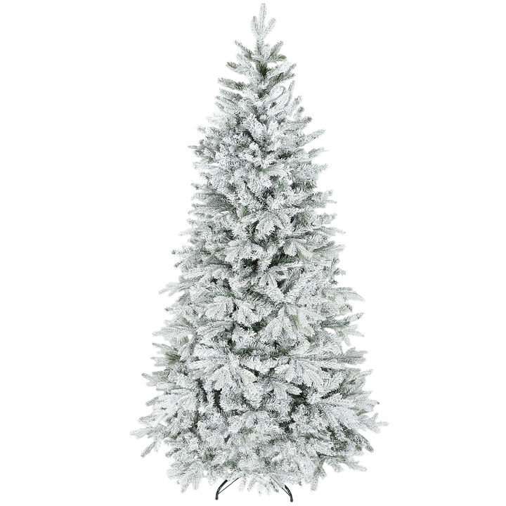 BreeBe 7.5 ft Artificial Frosted Christmas Tree with Hinged Branches