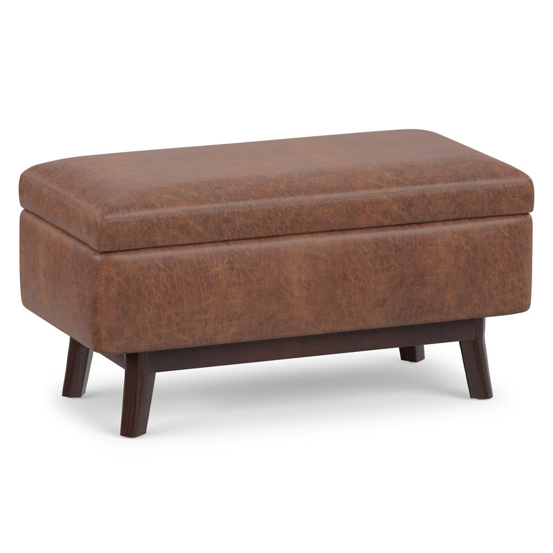 Owen Small Rectangular Storage Ottoman in Distressed Saddle Brown Faux Air Leather image number 0