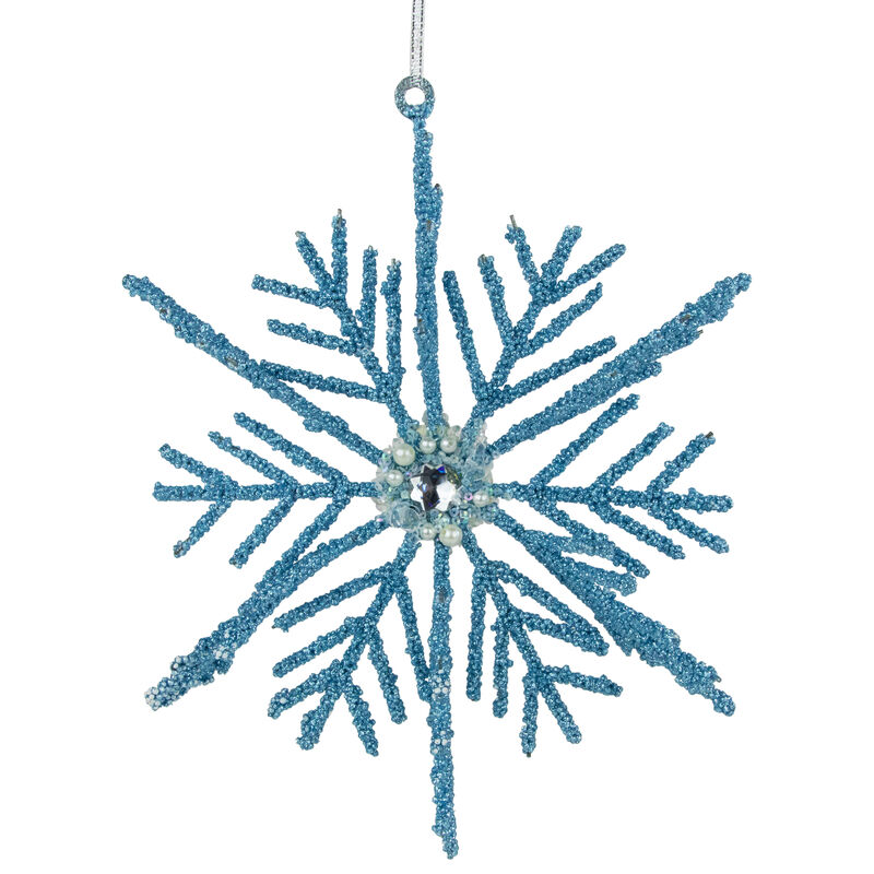10" Blue Glittered Snowflake Christmas Ornament