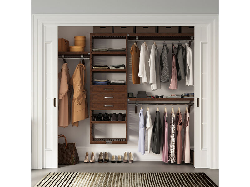 Solid Wood Walk-In Closet Organizer with 3 Shaker Style Drawers