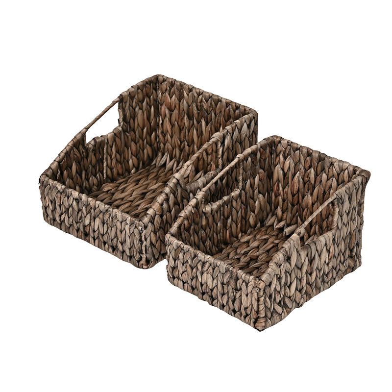 Havanah Southwestern Handwoven Hyacinth Slanted Pantry Baskets with Handles