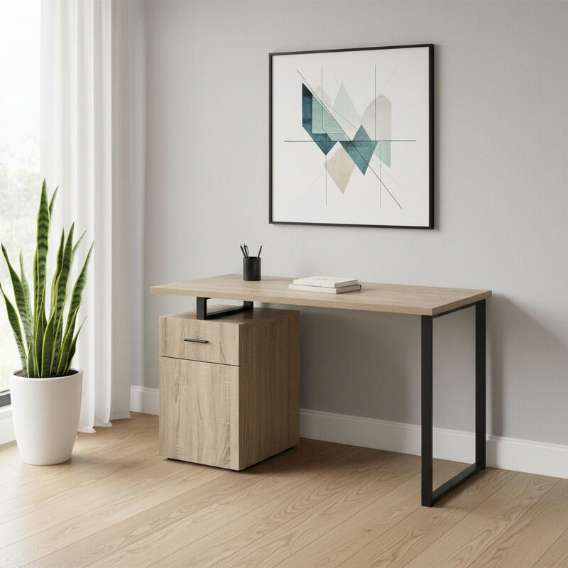 HomeRoots 47" Taupe and Black Wood and Metal Sled Computer Desk image number 1