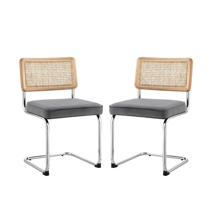 HomeRoots Set of Two Gray and Silver Upholstered Velvet Dining Side Chairs