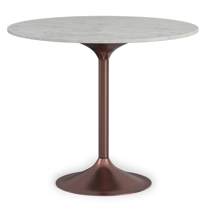 Osborne 36 inch Wide Genuine Marble and Iron Contemporary Dining Table in White/Antique Copper