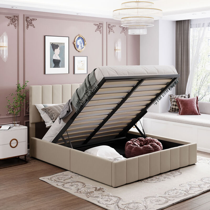 Merax Upholstered Platform bed with a Hydraulic Storage System
