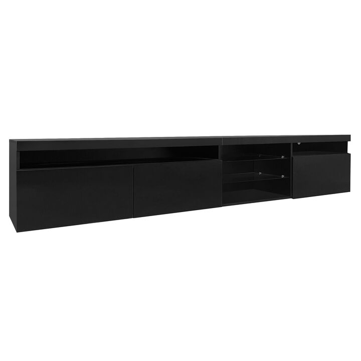 Clihome LED Lights TV Stand with 2 Glass Shelves for Living Room