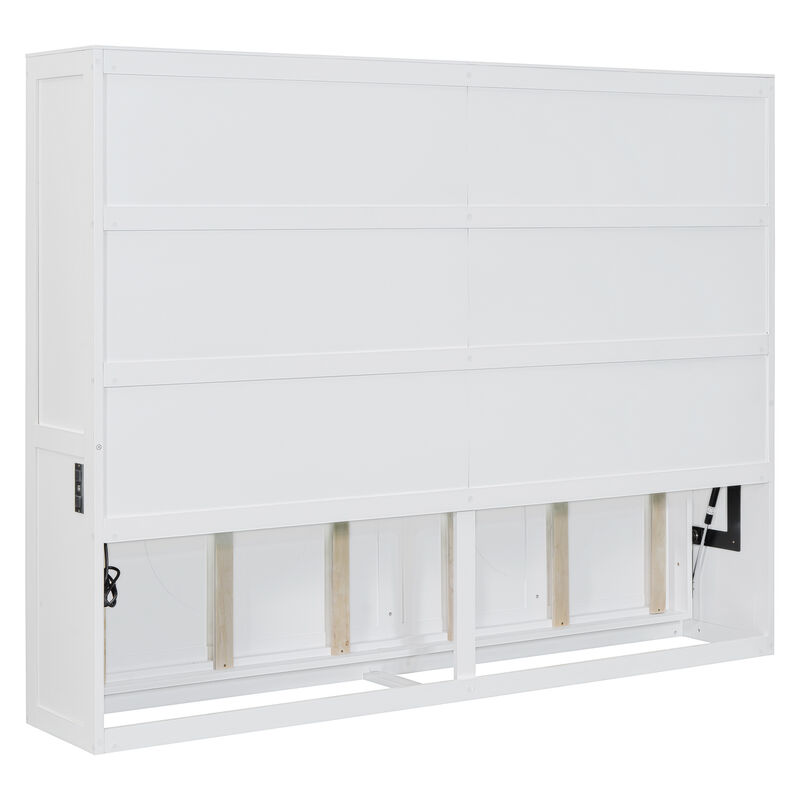 Whisen Modern Design Full Size Murphy Bed Wall Bed with USB Charging Station - Grey