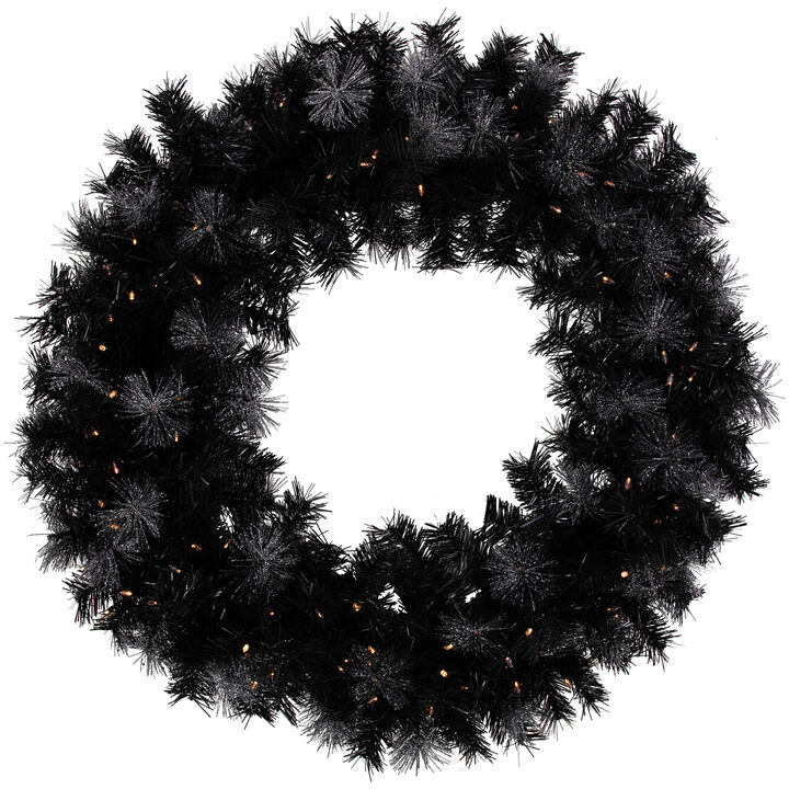 Black Bristle Artificial Christmas Wreath- 36 inches  Warm White LED Lights