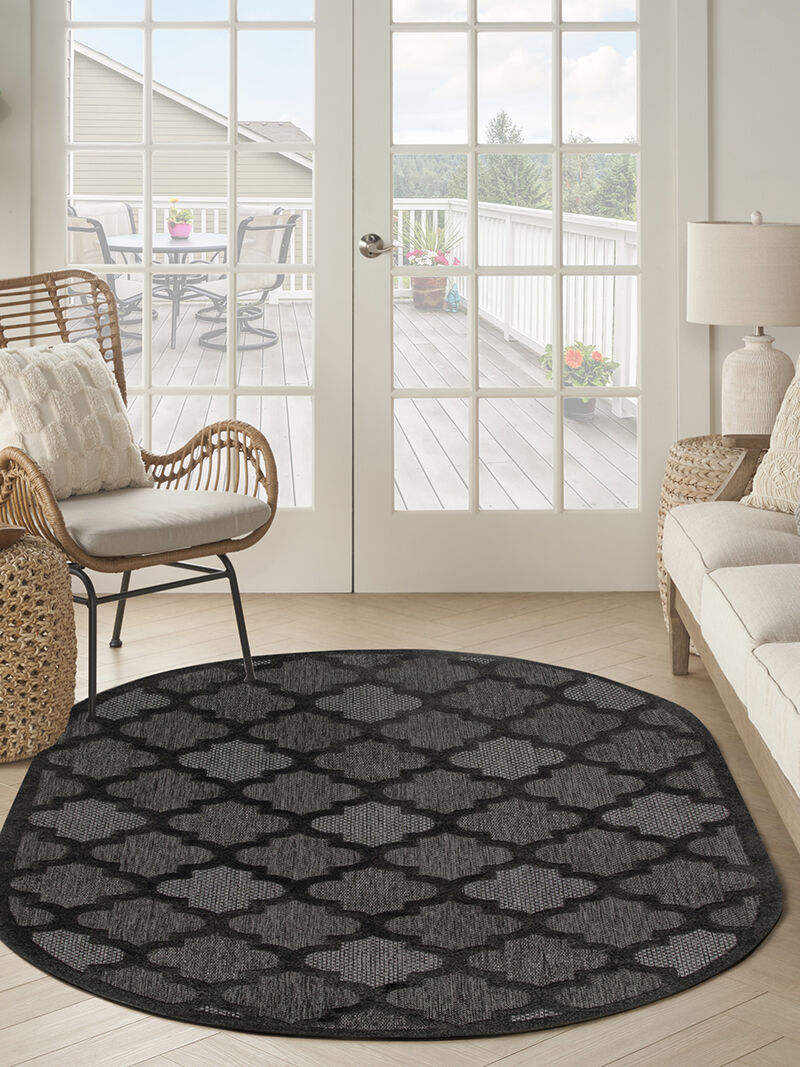 Easy Care NES01 Charcoal/Black 6' x 9' Oval Rug