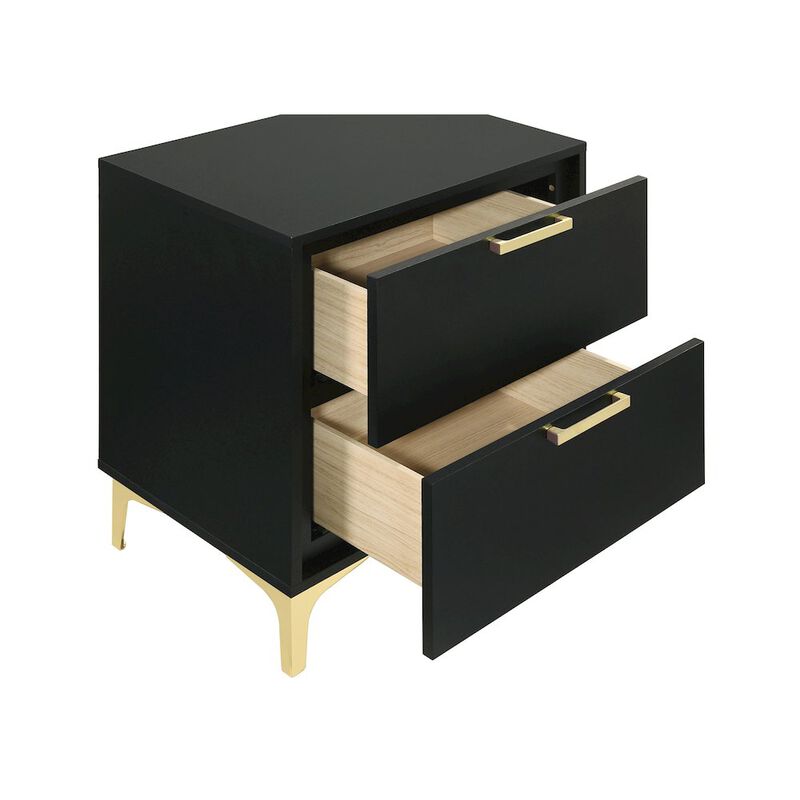 Plethoria Home Black and Gold 2-Drawer Rectangular Nightstand